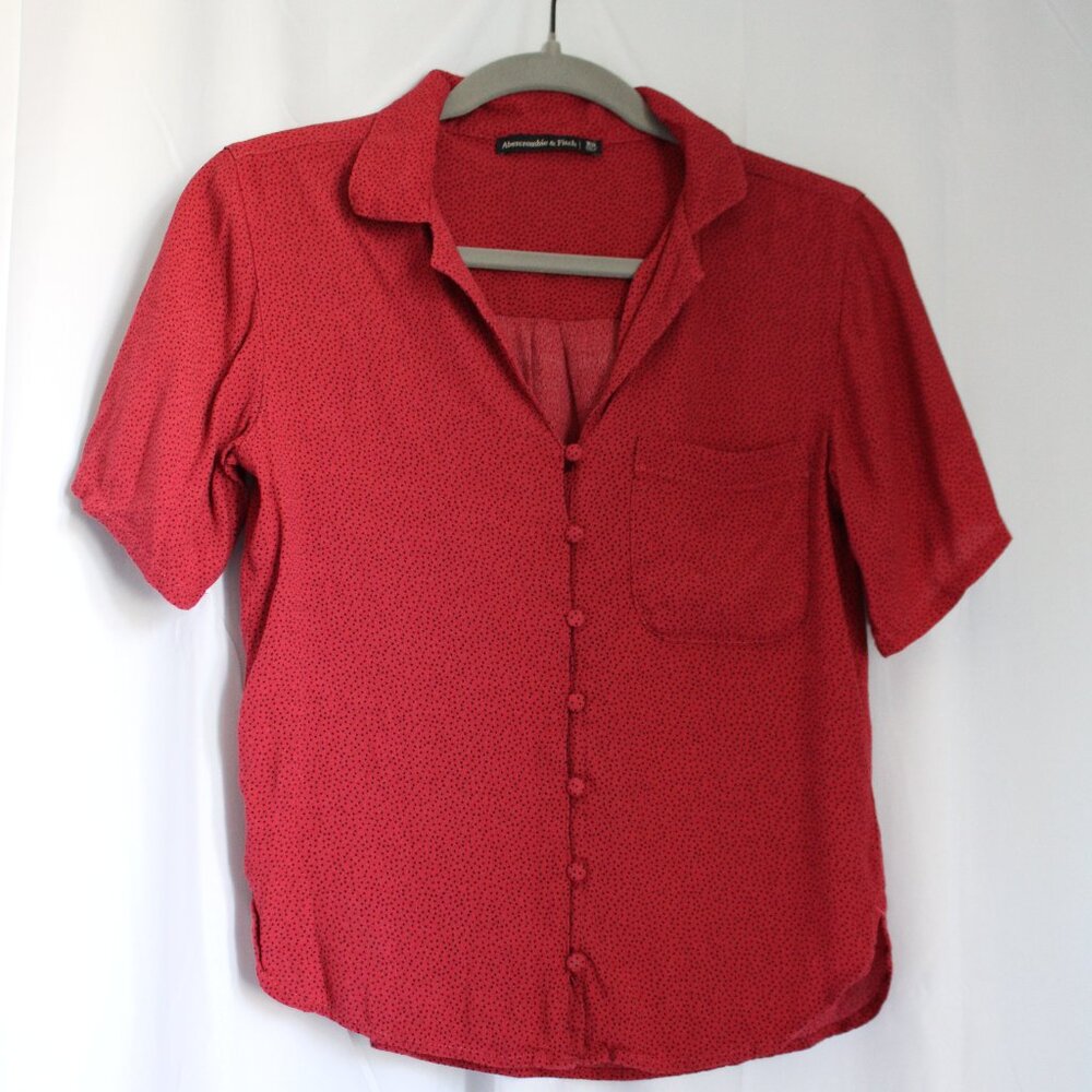 Abercrombie & Fitch Collared Button-up Front Red and Black Dotted Blouse